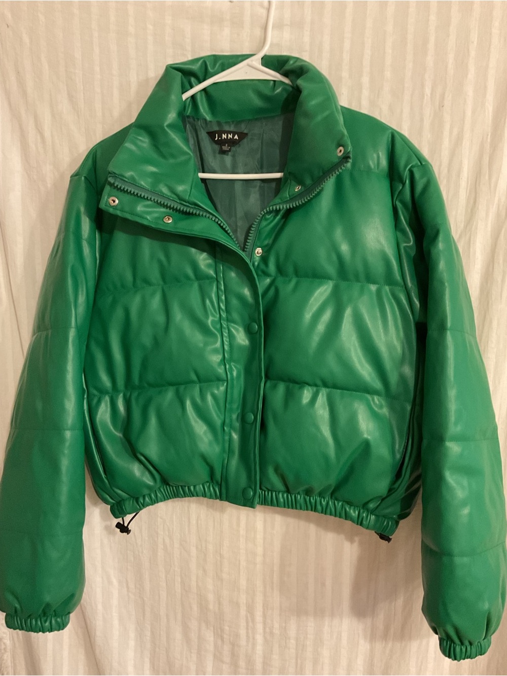 J.NNA Green Puffer Jacket - Cropped Faux Leather Coat SZ.S